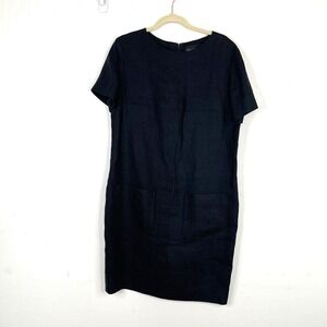 Kelly Graham‎ Womens Size 12 Linen Sheath Dress Black Lined Work Career Office